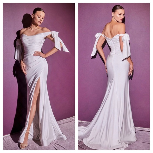 WHITE OFF SHOULDER CINDERELLA GOWN - Picture 3 of 4